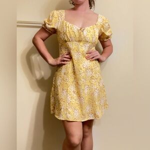 Altar’d State Yellow Mini Floral Babydoll Dress
